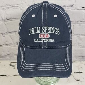 Prairie Mountain Palm Springs California Hat Navy Blue Strapback Travel Dad Cap